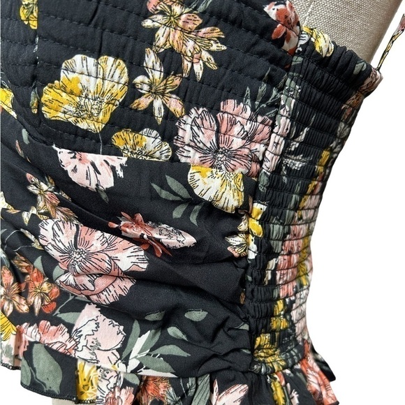 Band of Gypsies Collective Black Floral Cami Smocked Crop Top Size Large - Picture 5 of 14